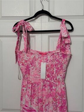 Lilly Pulitzer Pink Floral Tie-Shoulder Midi Dress
